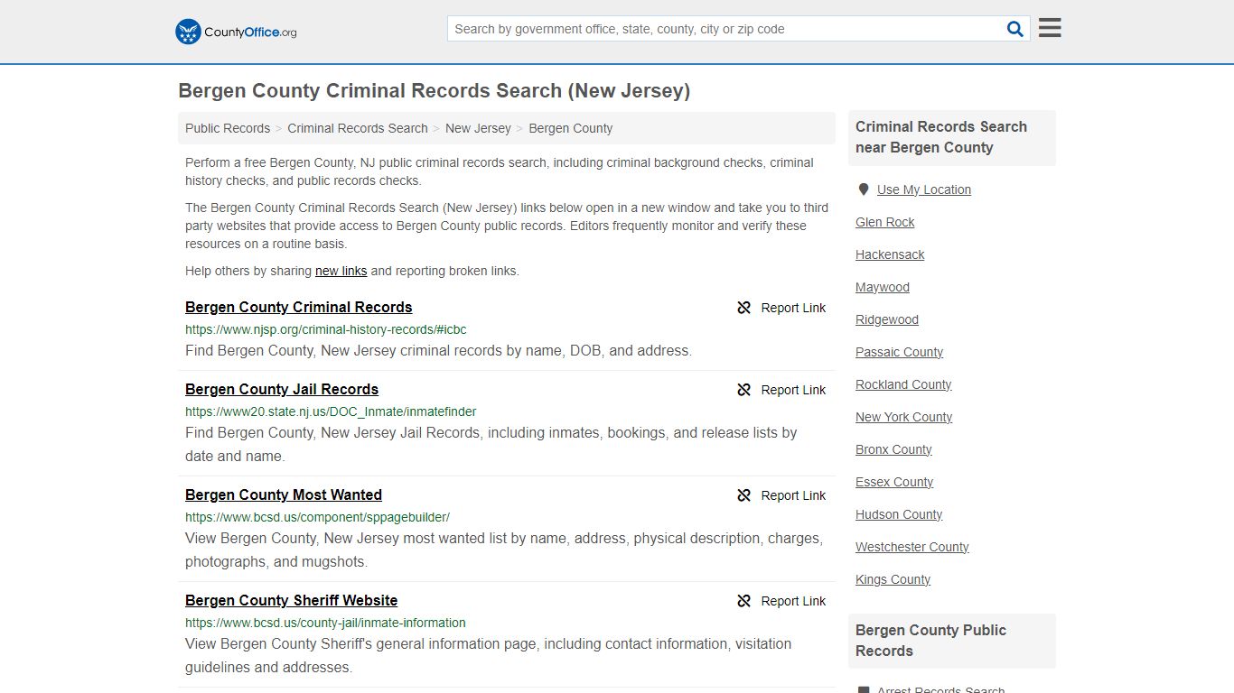 Bergen County Criminal Records Search (New Jersey) - County Office