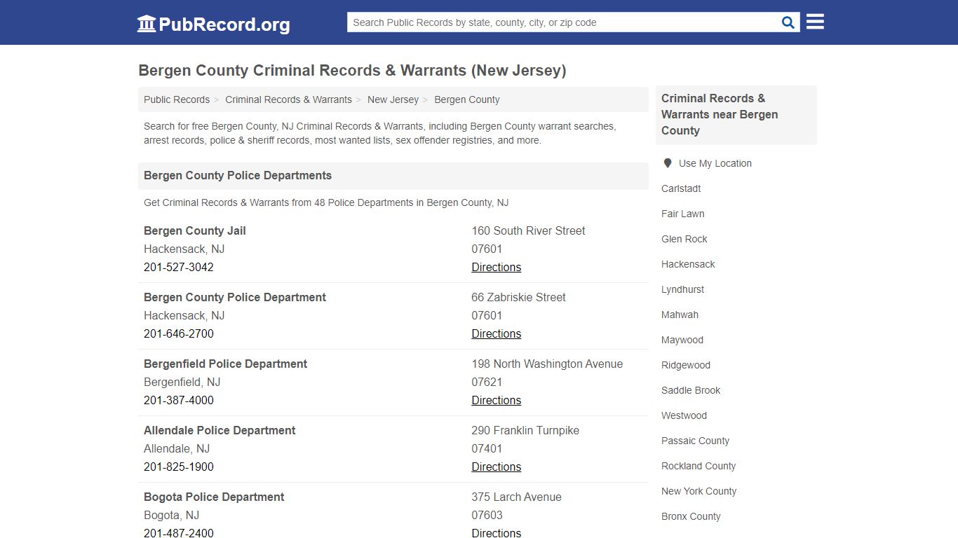 Bergen County Criminal Records & Warrants (New Jersey)